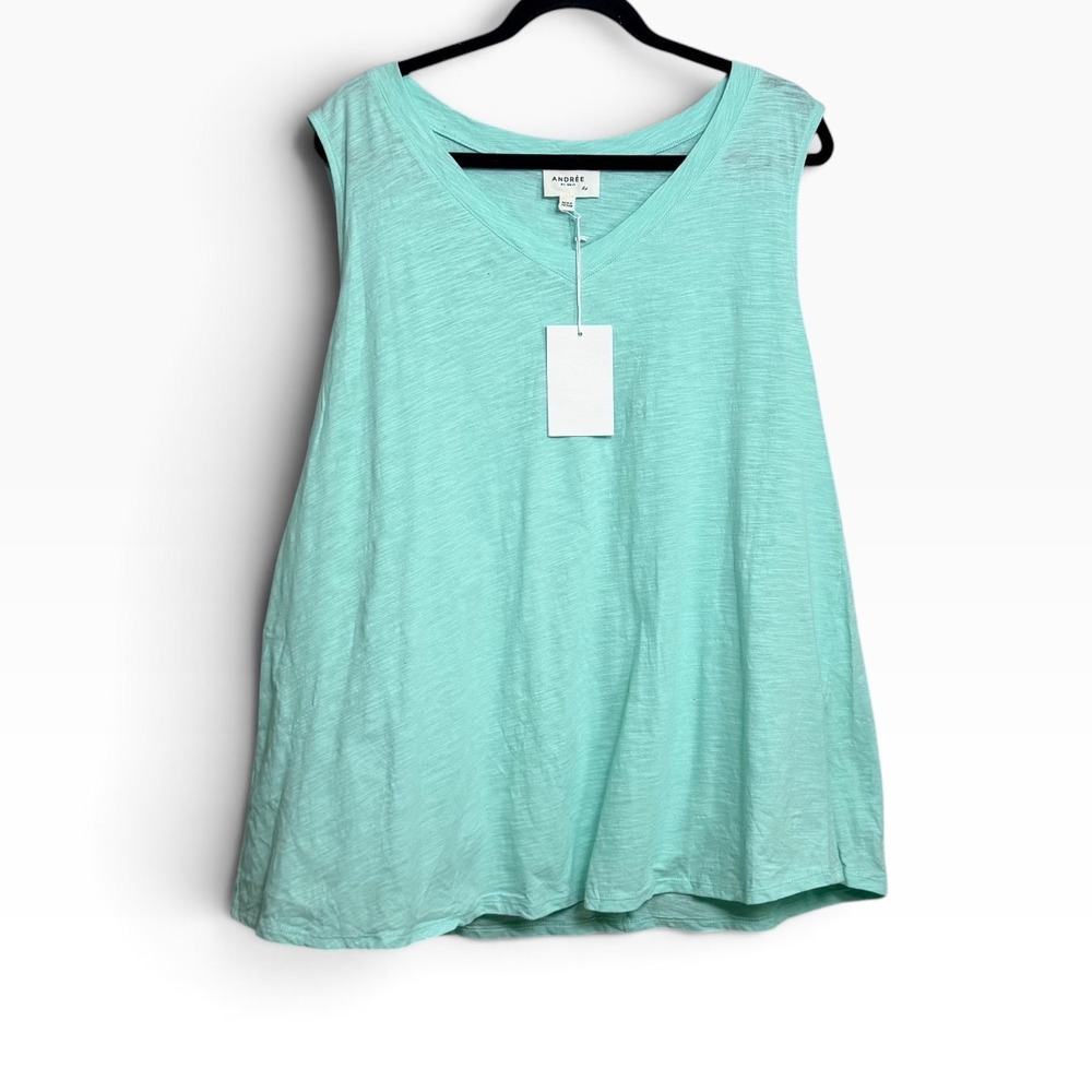 Andree by Unit Women Mint Green Slub Cotton V-Neck Sleeveless Top 2X MHS91P